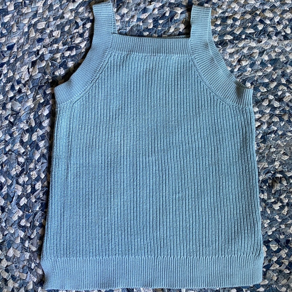 Gap square neck sweater knit tank blue top S
